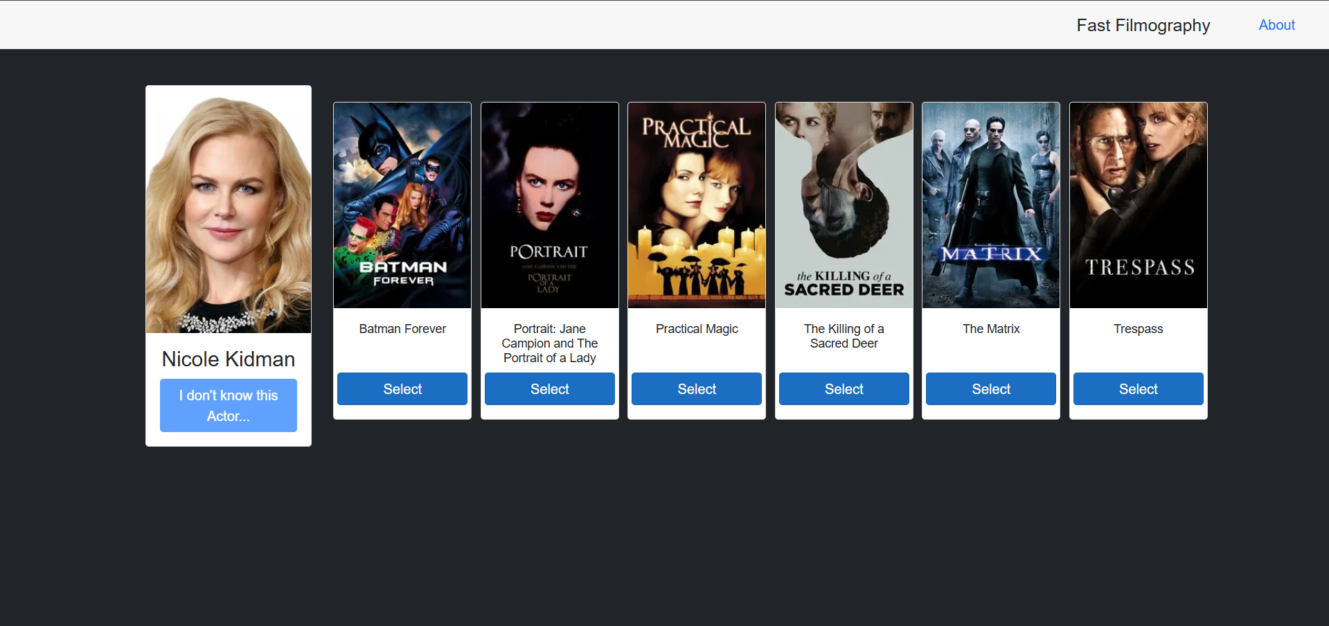 Screenshot of fastfilmography.fun