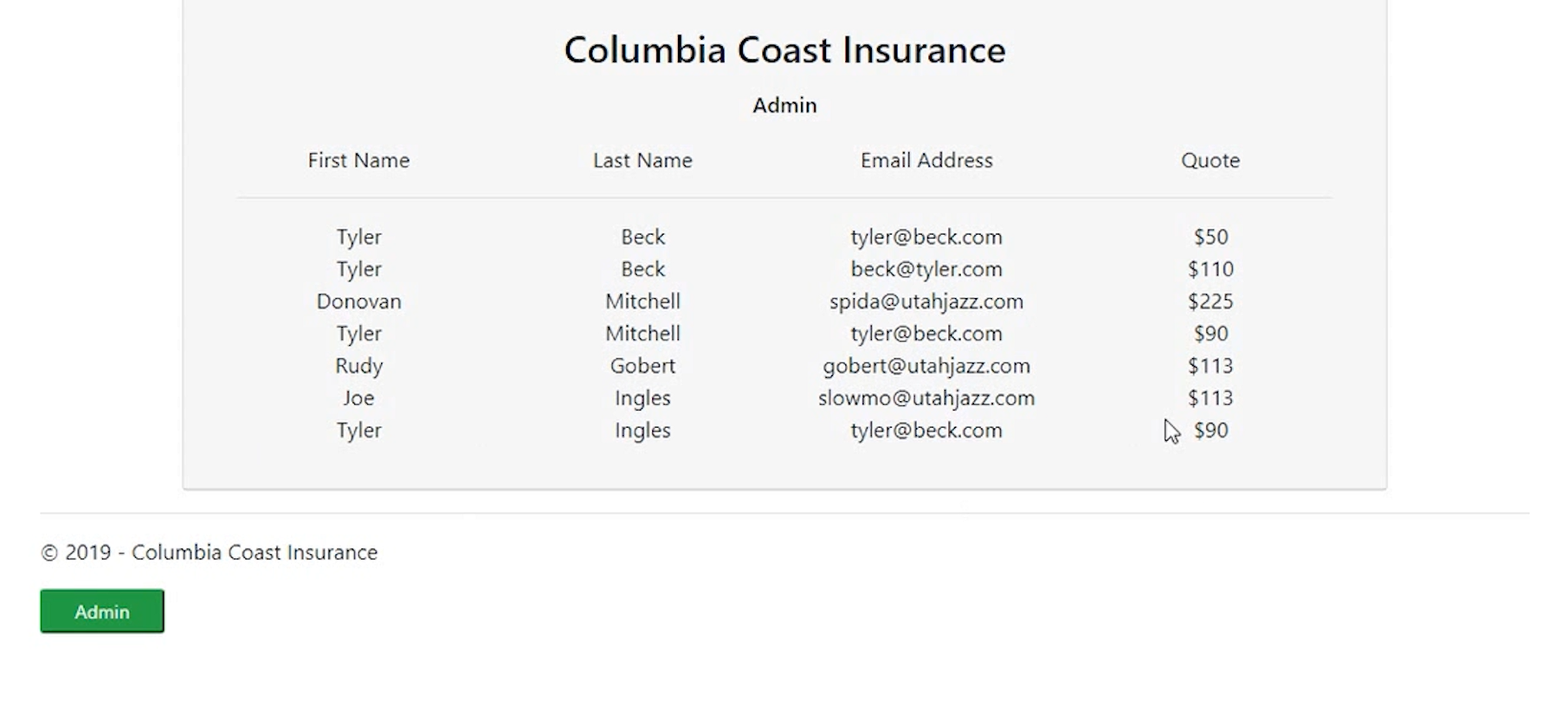 screenshot of insurance app
